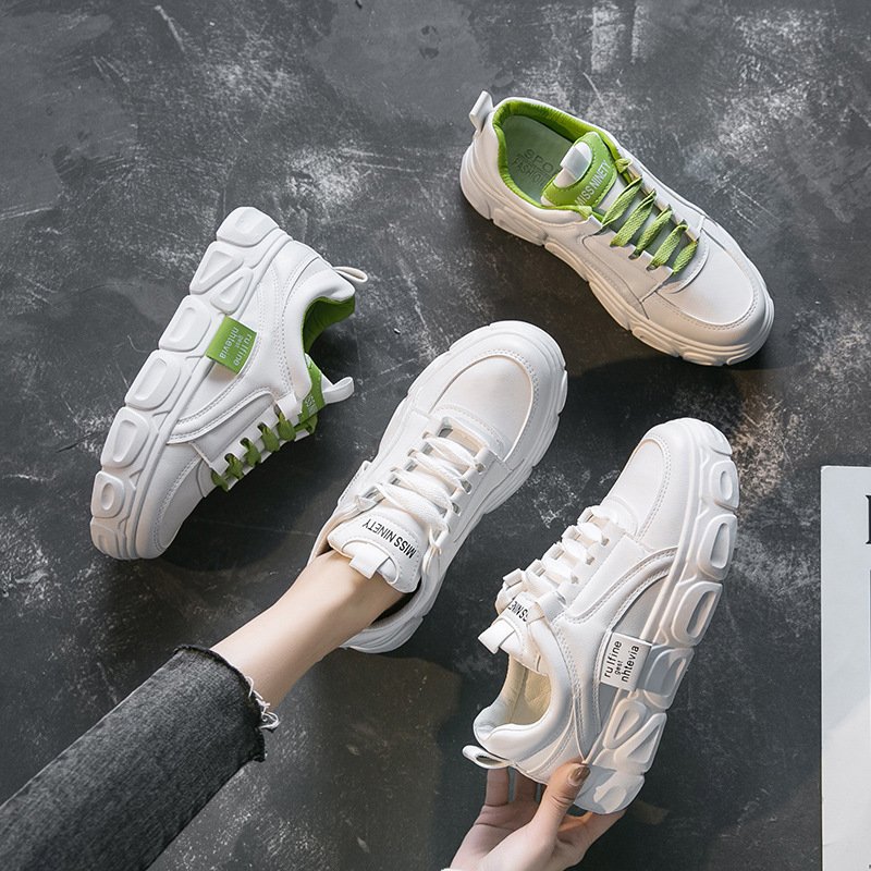 Little white shoes female 2021 spring new heightening student running board shoes female breathable lace