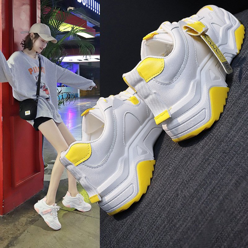 Sports shoes women's spring 2021 new student women's street shots increase white shoes women